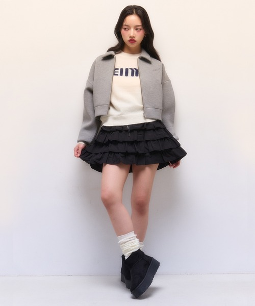 EIMY ISTOIRE(エイミーイストワール)の「ジャージーブルゾンセットアップ(セットアップ・レディース・ブラック/サックスブルー/グレー・F)」の6枚目の写真