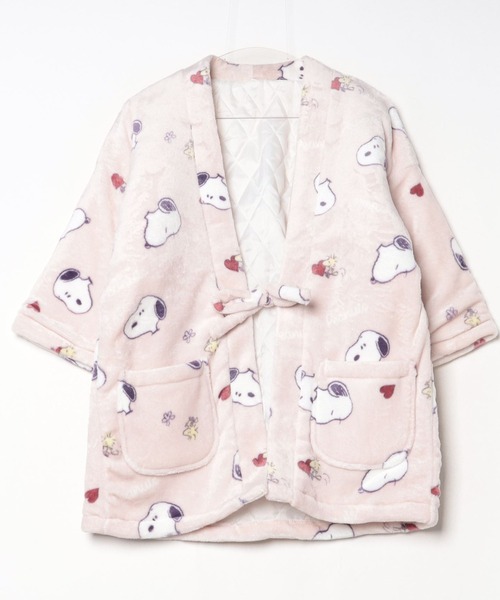 【セール】PEANUTS SNOOPY（ピーナッツ スヌーピー）キャラクターふわもこボアフリース起毛総柄半纏/ちゃんちゃんこ/（ガウン/バスローブ）｜PEANUTS（ピーナッツ）