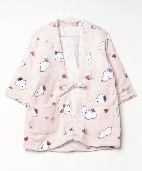 PEANUTS（ピーナッツ）の「PEANUTS SNOOPY（ピーナッツ スヌーピー）キャラクターふわもこボアフリース起毛総柄半纏/ちゃんちゃんこ/（ガウン/バスローブ・レディース・ブルー/チャコールグレー/ピンク/レッド・FREE）」の10枚目の写真