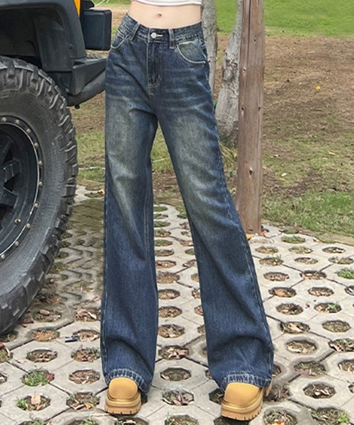 セール】レディース 美脚ねらえるブーツカットフレアデニムパンツ