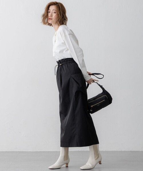 セール】【撥水加工/洗える】ブライトタフタ ドロスト スカート