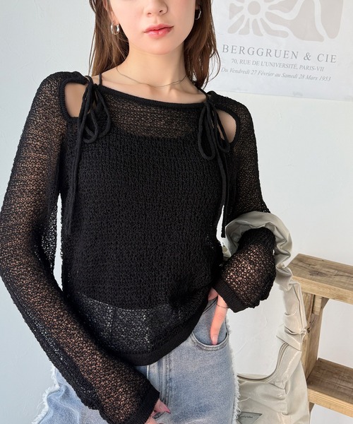 mily bilet(ミウィビレット)の「【mily bilet】大人かわいい肌見せを叶える。プレートデザイン前後2WAYメッシュ編み肩リボンニットプルオーバー(長袖)(ニット/セーター・レディース・アイボリー/ブラック/ブラウン・X-LARGE/SMALL/MEDIUM/LARGE)」の19枚目の写真