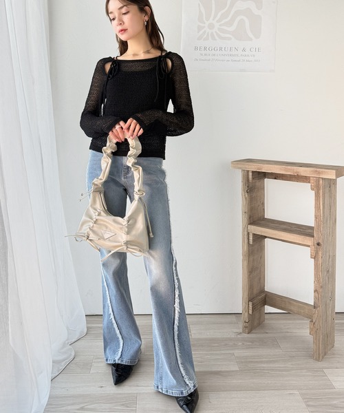 mily bilet(ミウィビレット)の「【mily bilet】大人かわいい肌見せを叶える。プレートデザイン前後2WAYメッシュ編み肩リボンニットプルオーバー(長袖)(ニット/セーター・レディース・アイボリー/ブラック/ブラウン・X-LARGE/SMALL/MEDIUM/LARGE)」の20枚目の写真
