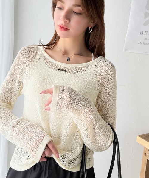 mily bilet(ミウィビレット)の「【mily bilet】大人かわいい肌見せを叶える。プレートデザイン前後2WAYメッシュ編み肩リボンニットプルオーバー(長袖)(ニット/セーター・レディース・アイボリー/ブラック/ブラウン・X-LARGE/SMALL/MEDIUM/LARGE)」の10枚目の写真