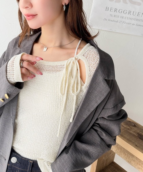 mily bilet(ミウィビレット)の「【mily bilet】大人かわいい肌見せを叶える。プレートデザイン前後2WAYメッシュ編み肩リボンニットプルオーバー(長袖)(ニット/セーター・レディース・アイボリー/ブラック/ブラウン・X-LARGE/SMALL/MEDIUM/LARGE)」の14枚目の写真
