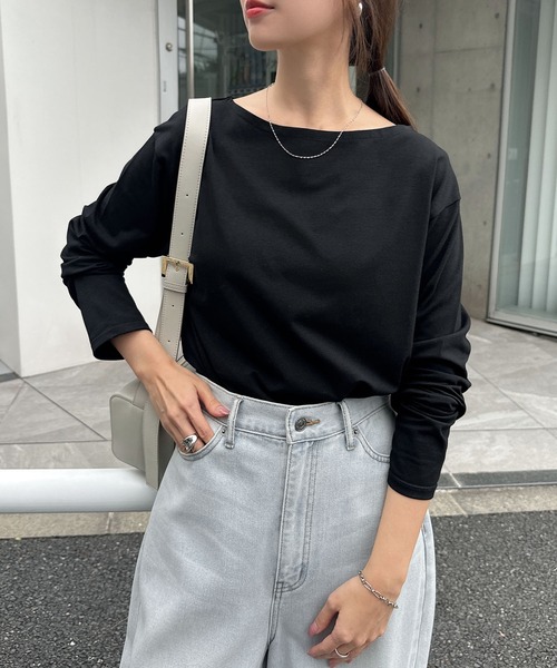 andme(アンドミー)の「ボートネック長袖トップス(Tシャツ/カットソー・レディース・ネイビー/オフホワイト/杢グレー/ブラック・M)」の3枚目の写真