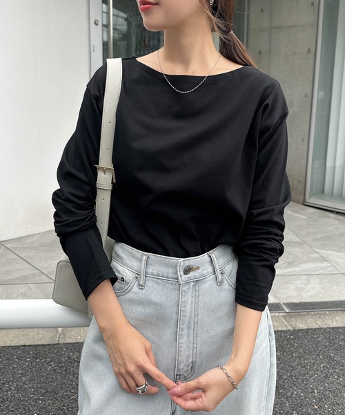 セール】ボートネック長袖トップス（Tシャツ/カットソー）｜andme