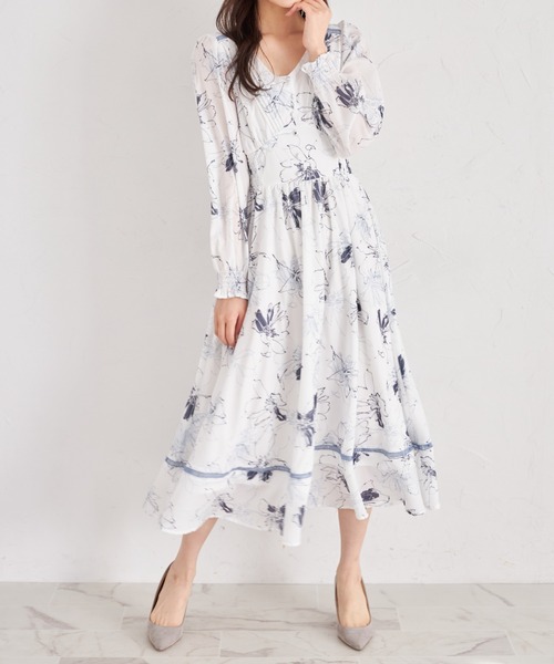 tocco closet(トッコ クローゼット)の「コルセット風ピンタックシャーリングフラワープリントワンピース(ワンピース・レディース・ピンク/ブラック・M)」の12枚目の写真
