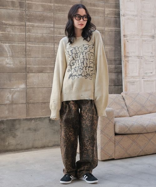 PBLIM（ページボーイリム）の「《UNISEX》ダメージロゴニット（ニット/セーター・レディース・カーキ/アイボリー/レッド系その他/スミクロ・FREE）」の6枚目の写真