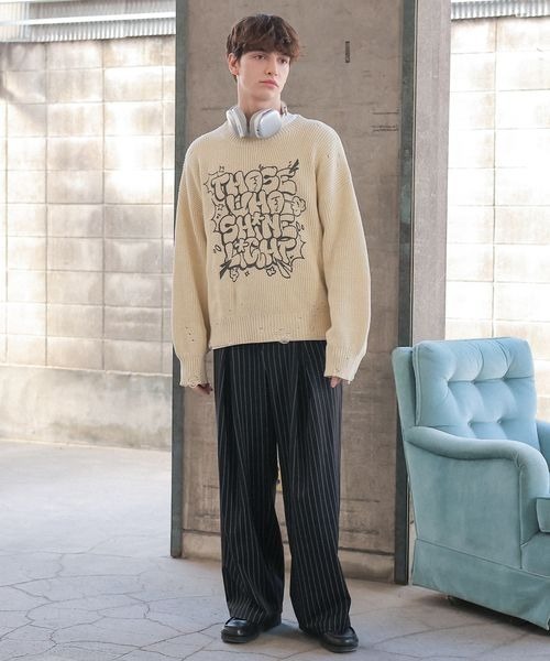 PBLIM（ページボーイリム）の「《UNISEX》ダメージロゴニット（ニット/セーター・レディース・カーキ/アイボリー/レッド系その他/スミクロ・FREE）」の8枚目の写真