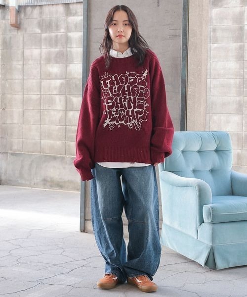 PBLIM（ページボーイリム）の「《UNISEX》ダメージロゴニット（ニット/セーター・レディース・カーキ/アイボリー/レッド系その他/スミクロ・FREE）」の12枚目の写真