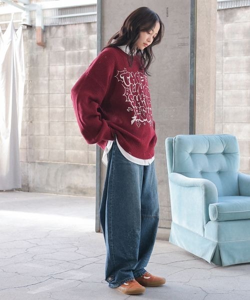 PBLIM（ページボーイリム）の「《UNISEX》ダメージロゴニット（ニット/セーター・レディース・カーキ/アイボリー/レッド系その他/スミクロ・FREE）」の13枚目の写真