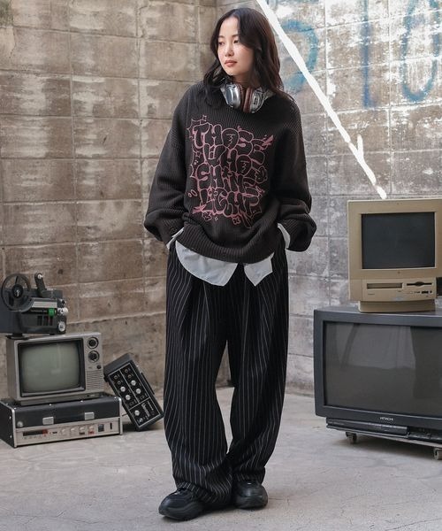 PBLIM（ページボーイリム）の「《UNISEX》ダメージロゴニット（ニット/セーター・レディース・カーキ/アイボリー/レッド系その他/スミクロ・FREE）」の15枚目の写真