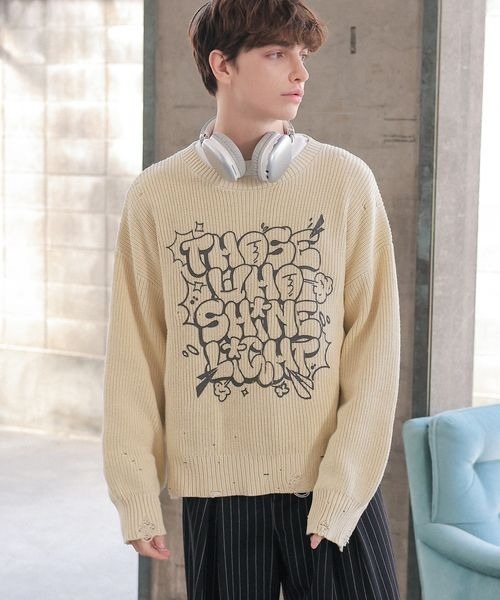 PBLIM（ページボーイリム）の「《UNISEX》ダメージロゴニット（ニット/セーター・レディース・カーキ/アイボリー/レッド系その他/スミクロ・FREE）」の19枚目の写真