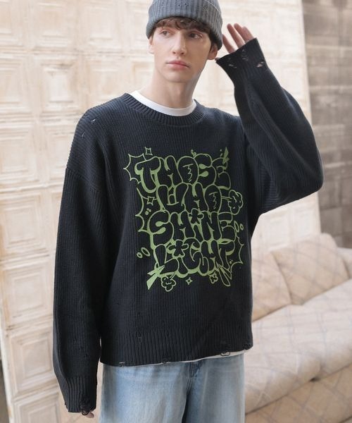 PBLIM（ページボーイリム）の「《UNISEX》ダメージロゴニット（ニット/セーター・レディース・カーキ/アイボリー/レッド系その他/スミクロ・FREE）」の21枚目の写真