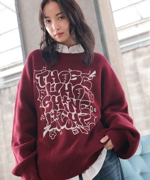 PBLIM（ページボーイリム）の「《UNISEX》ダメージロゴニット（ニット/セーター・レディース・カーキ/アイボリー/レッド系その他/スミクロ・FREE）」の22枚目の写真