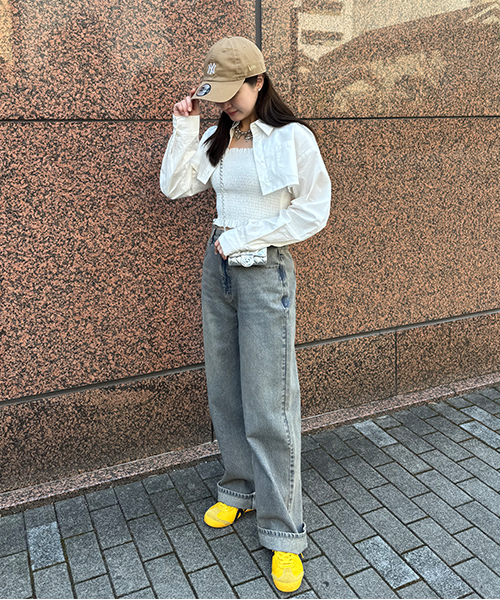 Mi-je(ミジェ)の「クロップドシャツビスチェSET【韓国ファッション】(シャツ/ブラウス・レディース・カラフル/ライトブルー/オフホワイト・F)」の22枚目の写真