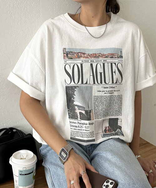 DISCOAT（ディスコート）の「【ユニセックス】アソートニュースペーパーグラフィックTシャツ（Tシャツ/カットソー・レディース・ホワイト系その他/ホワイト/ホワイト系その他2・FREE）」の4枚目の写真