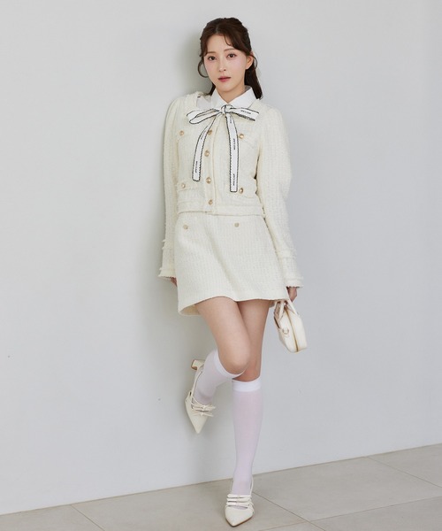 one after another NICE CLAUP(ワンアフターアナザーナイスクラップ)の「ロゴボウタイレースブラウス(シャツ/ブラウス・レディース・ホワイト/ネイビー系/ブルー・FREE)」の18枚目の写真