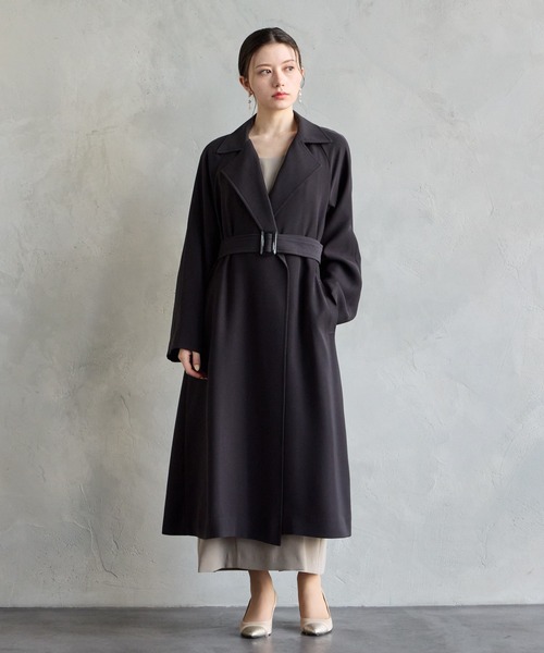 AIMER(エメ)の「ストレッチダブルクロスラップトレンチコート(トレンチコート・レディース・ベージュ/チャコールグレー・MEDIUM)」の5枚目の写真