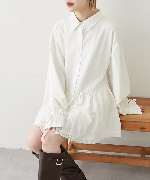 w closet（ダブルクローゼット）の「ストライプミニワンピースシャツ（シャツ/ブラウス・レディース・ブルー/オフホワイト・FREE）」の2枚目の写真