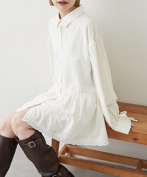 w closet（ダブルクローゼット）の「ストライプミニワンピースシャツ（シャツ/ブラウス・レディース・ブルー/オフホワイト・FREE）」の12枚目の写真