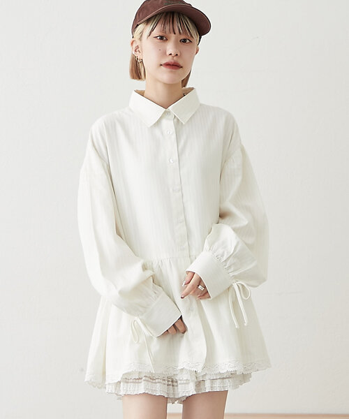 w closet（ダブルクローゼット）の「ストライプミニワンピースシャツ（シャツ/ブラウス・レディース・ブルー/オフホワイト・FREE）」の13枚目の写真