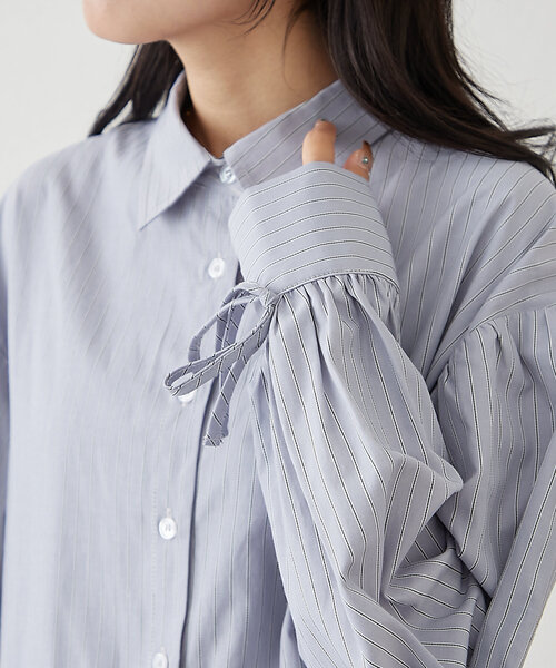 w closet（ダブルクローゼット）の「ストライプミニワンピースシャツ（シャツ/ブラウス・レディース・ブルー/オフホワイト・FREE）」の3枚目の写真