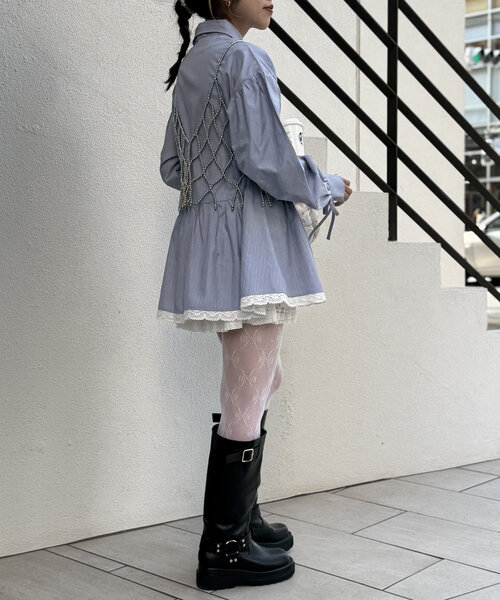 w closet（ダブルクローゼット）の「ストライプミニワンピースシャツ（シャツ/ブラウス・レディース・ブルー/オフホワイト・FREE）」の8枚目の写真