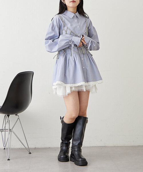 w closet（ダブルクローゼット）の「ストライプミニワンピースシャツ（シャツ/ブラウス・レディース・ブルー/オフホワイト・FREE）」の9枚目の写真