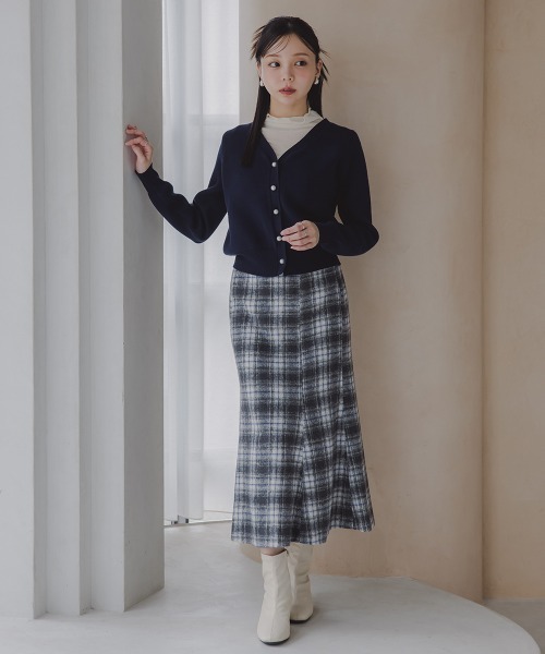 Petitjo(プッチージョ)の「小さいサイズ 起毛チェック柄マーメイドスカート 低身長さん・小柄女性(スカート・レディース・ブラウン/ブラック/グレー・PS/PM/PL/PSS)」の4枚目の写真