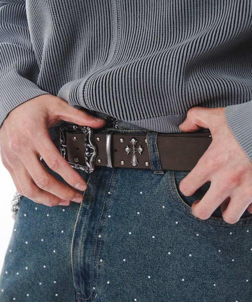 HTC × fj コラボ クロスモチーフ スタッズレザーベルト 34インチ HTC