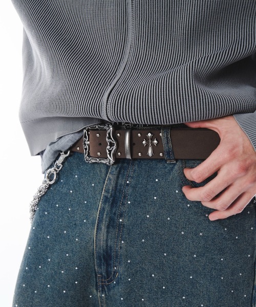 SHORT ROUND（ショートラウンド）の「SHORT ROUND/クロスモチーフスタッズベルト（ベルト・メンズ・ホワイト/ブラック/ライトベージュ/ブラウン・FREE）」の16枚目の写真