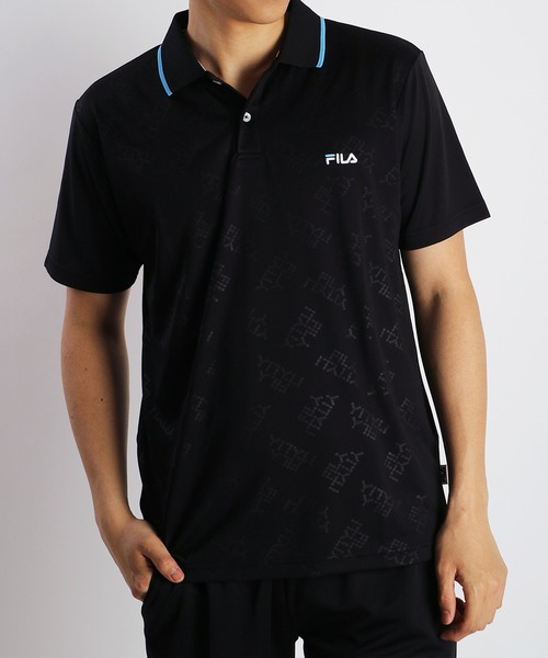 セール】FILA ハニカムメッシュ 半袖 総柄 ロゴ ポロシャツ UV