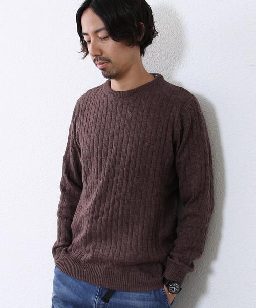 coen(コーエン)の「コットンアンゴラクルーネックケーブルニットプルオーバー(ニット/セーター・メンズ・イエロー/オフホワイト/グレー/ブラウン/ライトブルー/ネイビー・MEDIUM/LARGE/X-LARGE/SMALL)」の4枚目の写真