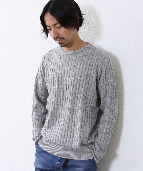 coen(コーエン)の「コットンアンゴラクルーネックケーブルニットプルオーバー(ニット/セーター・メンズ・イエロー/オフホワイト/グレー/ブラウン/ライトブルー/ネイビー・MEDIUM/LARGE/X-LARGE/SMALL)」の3枚目の写真