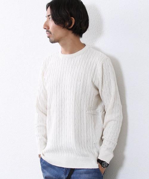 coen(コーエン)の「コットンアンゴラクルーネックケーブルニットプルオーバー(ニット/セーター・メンズ・イエロー/オフホワイト/グレー/ブラウン/ライトブルー/ネイビー・MEDIUM/LARGE/X-LARGE/SMALL)」の2枚目の写真