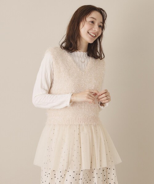 ITS'DEMO（イッツデモ）の「【手洗い可】ニット×チュールジレ（ベスト・レディース・ブラック/アイボリー・00）」の3枚目の写真