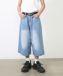 Ressaca | Dカン付きユーズド加工ワイドデニムハーフパンツ ヴィンテージライク(デニムパンツ)