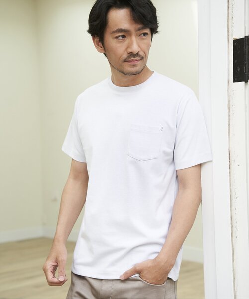 ikka（イッカ）の「ライトダンボールジャカード襟ダブルフェイスTシャツ（Tシャツ/カットソー・メンズ・ネイビー/ベージュ/ホワイト/ライム/ピンク/ブラック・S/M/L/XL）」の9枚目の写真