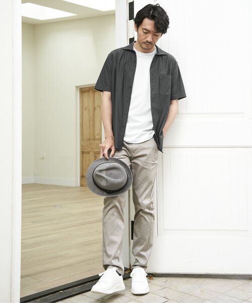 ikka（イッカ）の「ライトダンボールジャカード襟ダブルフェイスTシャツ（Tシャツ/カットソー・メンズ・ネイビー/ベージュ/ホワイト/ライム/ピンク/ブラック・S/M/L/XL）」の12枚目の写真