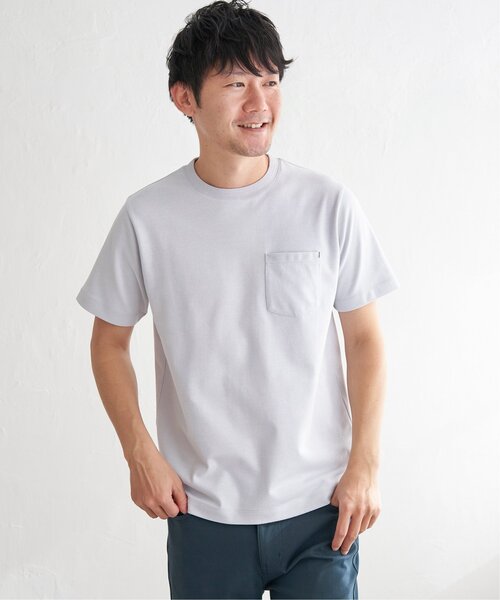 ikka（イッカ）の「ライトダンボールジャカード襟ダブルフェイスTシャツ（Tシャツ/カットソー・メンズ・ネイビー/ベージュ/ホワイト/ライム/ピンク/ブラック・S/M/L/XL）」の13枚目の写真