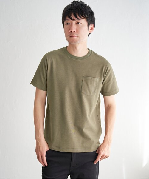ikka（イッカ）の「ライトダンボールジャカード襟ダブルフェイスTシャツ（Tシャツ/カットソー・メンズ・ネイビー/ベージュ/ホワイト/ライム/ピンク/ブラック・S/M/L/XL）」の18枚目の写真