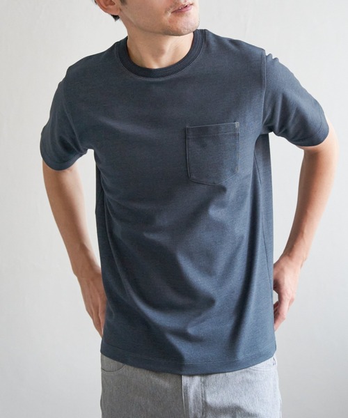 ikka（イッカ）の「ライトダンボールジャカード襟ダブルフェイスTシャツ（Tシャツ/カットソー・メンズ・ネイビー/ベージュ/ホワイト/ライム/ピンク/ブラック・S/M/L/XL）」の5枚目の写真
