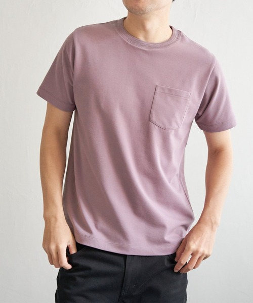 ikka（イッカ）の「ライトダンボールジャカード襟ダブルフェイスTシャツ（Tシャツ/カットソー・メンズ・ネイビー/ベージュ/ホワイト/ライム/ピンク/ブラック・S/M/L/XL）」の6枚目の写真