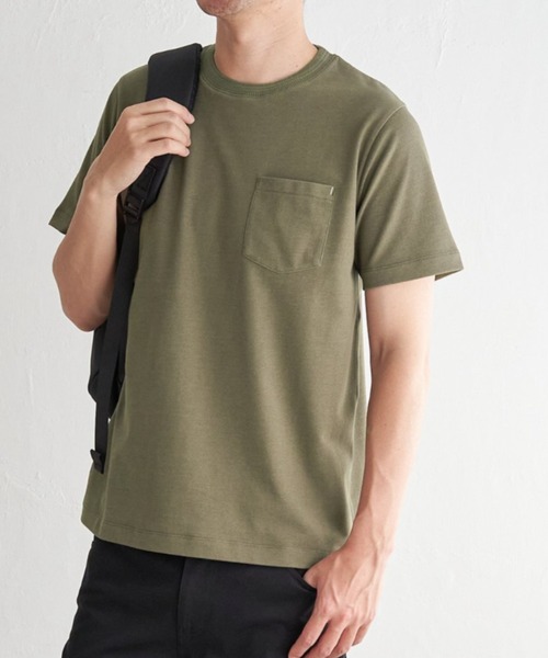 ikka（イッカ）の「ライトダンボールジャカード襟ダブルフェイスTシャツ（Tシャツ/カットソー・メンズ・ネイビー/ベージュ/ホワイト/ライム/ピンク/ブラック・S/M/L/XL）」の4枚目の写真
