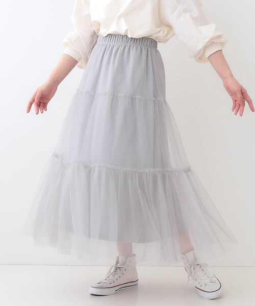 Cutie Blonde（キューティーブロンド）の「【S-LL】チュールレイヤード ティアードスカート（スカート・レディース・グレー/ブラック・01/02/03/04）」の2枚目の写真