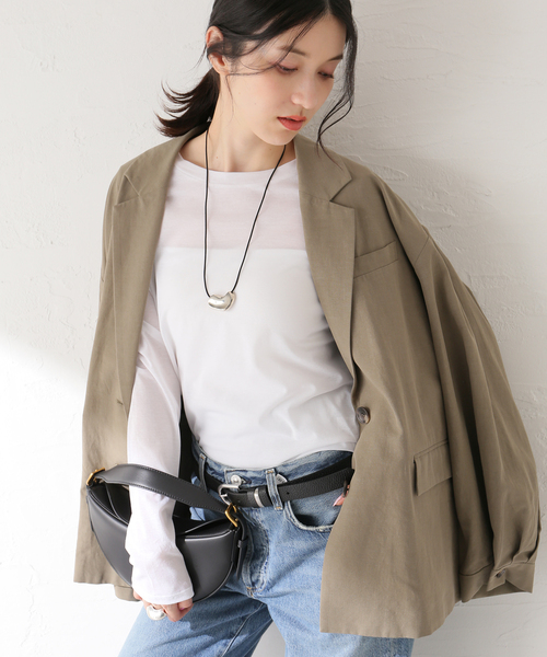 JOURNAL STANDARD L'essage / ジャーナルスタンダードレサージュ 25SS 25070370052010 30/1バルーンプルオーバー 長袖カットソー ラインVネックプルオーバー（ニット／セーター）｜JOURNAL