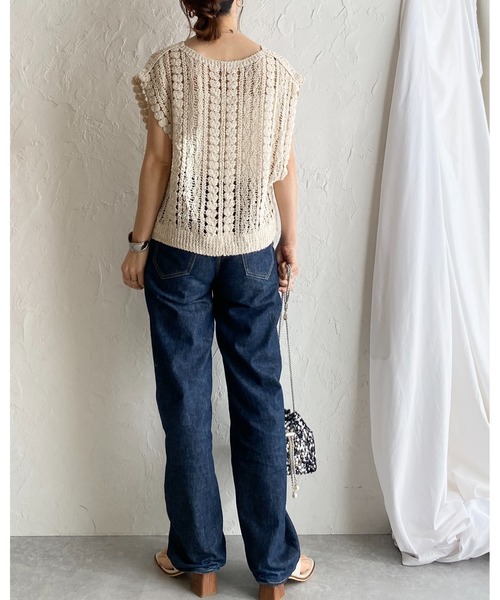 She's Closet（シーズクローゼット）の「ショート丈深Vネックかぎ編みクロシェベスト（ベスト・レディース・ブラック/アイボリー・FREE）」の18枚目の写真