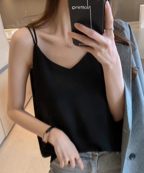 Diosfront（ディオスフロント）の「ダブル紐Vネックインナーキャミ（キャミソール・レディース・ブラック/アイボリー・M/L）」の10枚目の写真